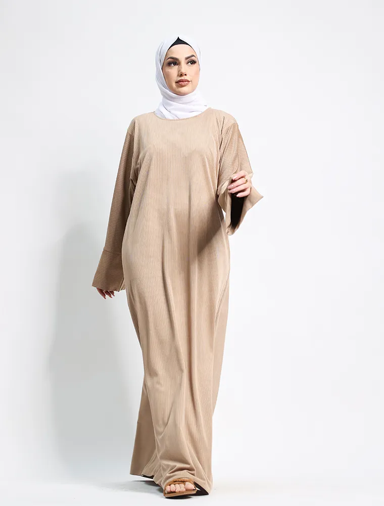 Beige Suede Feel Stretch Abaya